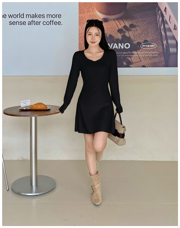 A-line France style sweater dress pinched waist dress for women