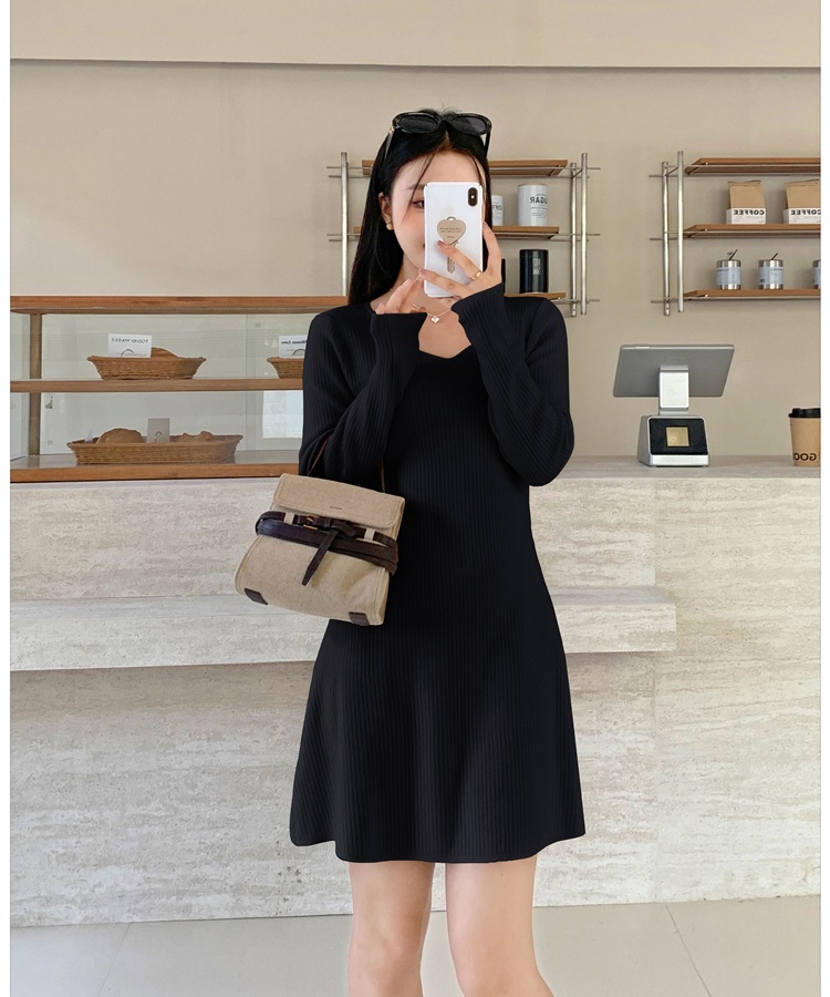 A-line France style sweater dress pinched waist dress for women