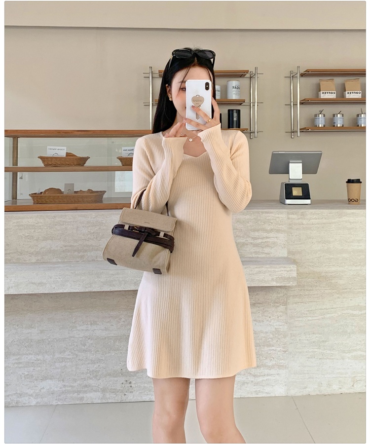 A-line France style sweater dress pinched waist dress for women