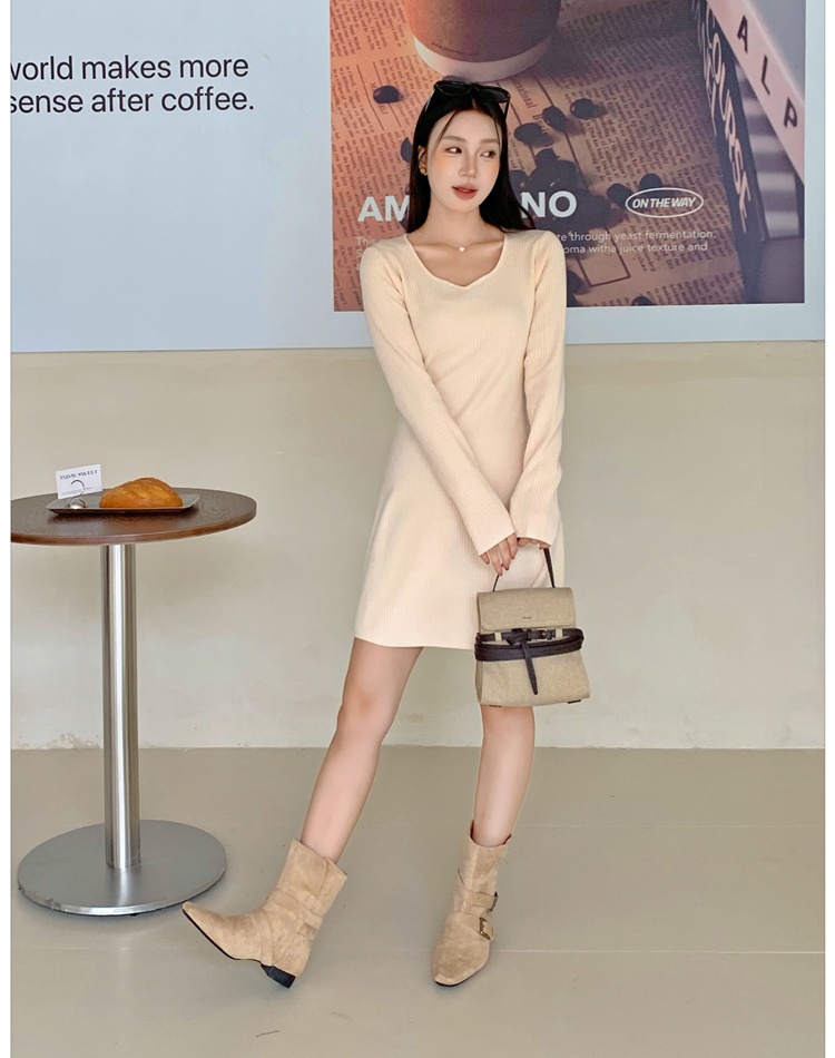 A-line France style sweater dress pinched waist dress for women