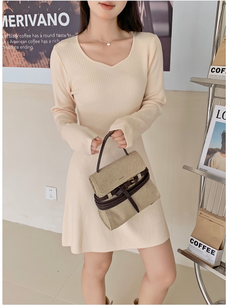 A-line France style sweater dress pinched waist dress for women