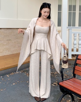 Autumn shawl wide leg pants 3pcs set for women
