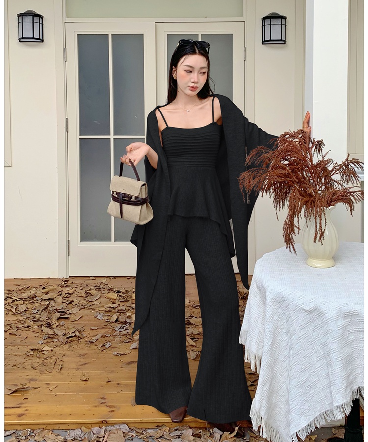 Autumn shawl wide leg pants 3pcs set for women