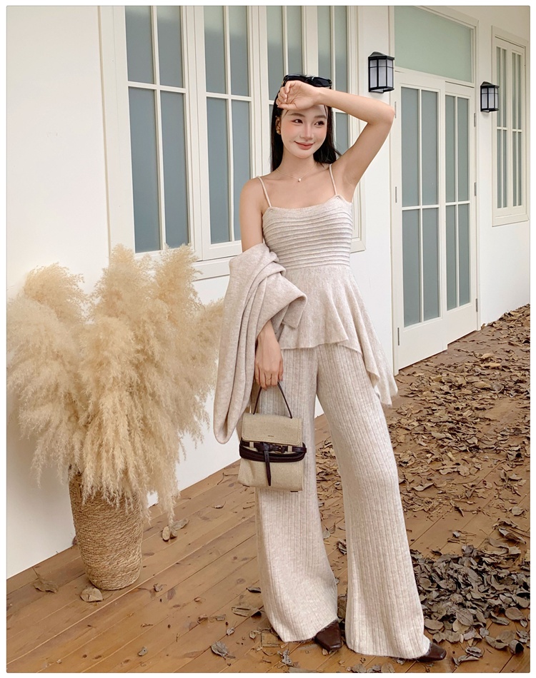 Autumn shawl wide leg pants 3pcs set for women