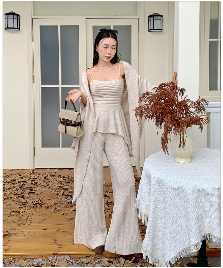 Autumn shawl wide leg pants 3pcs set for women