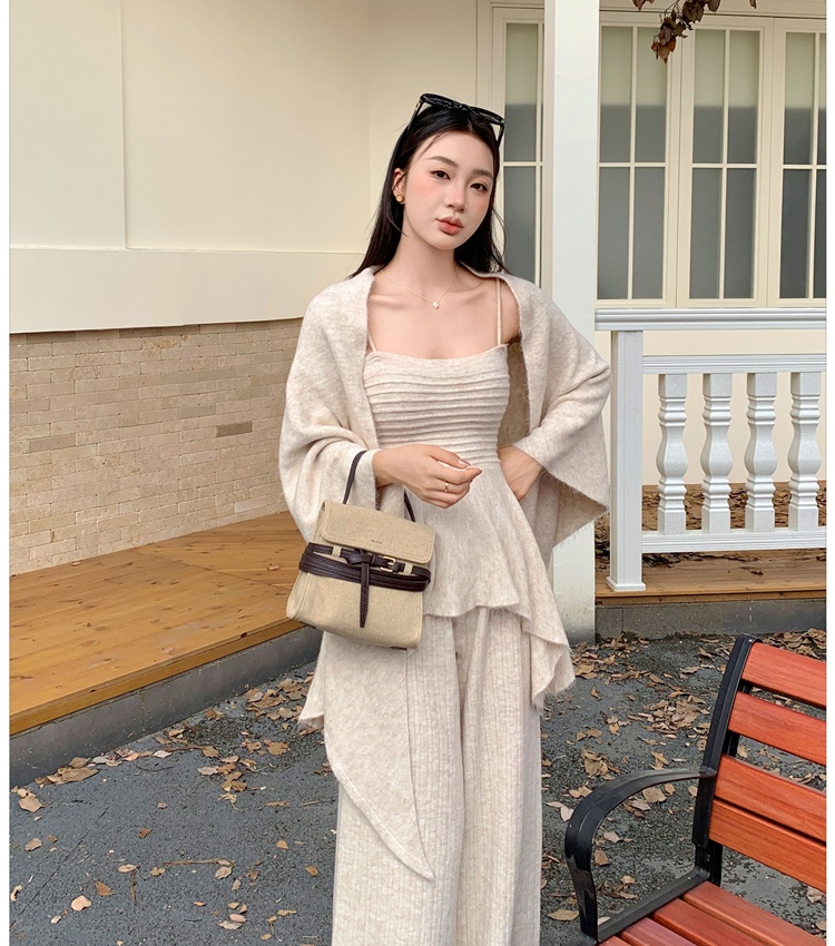 Autumn shawl wide leg pants 3pcs set for women