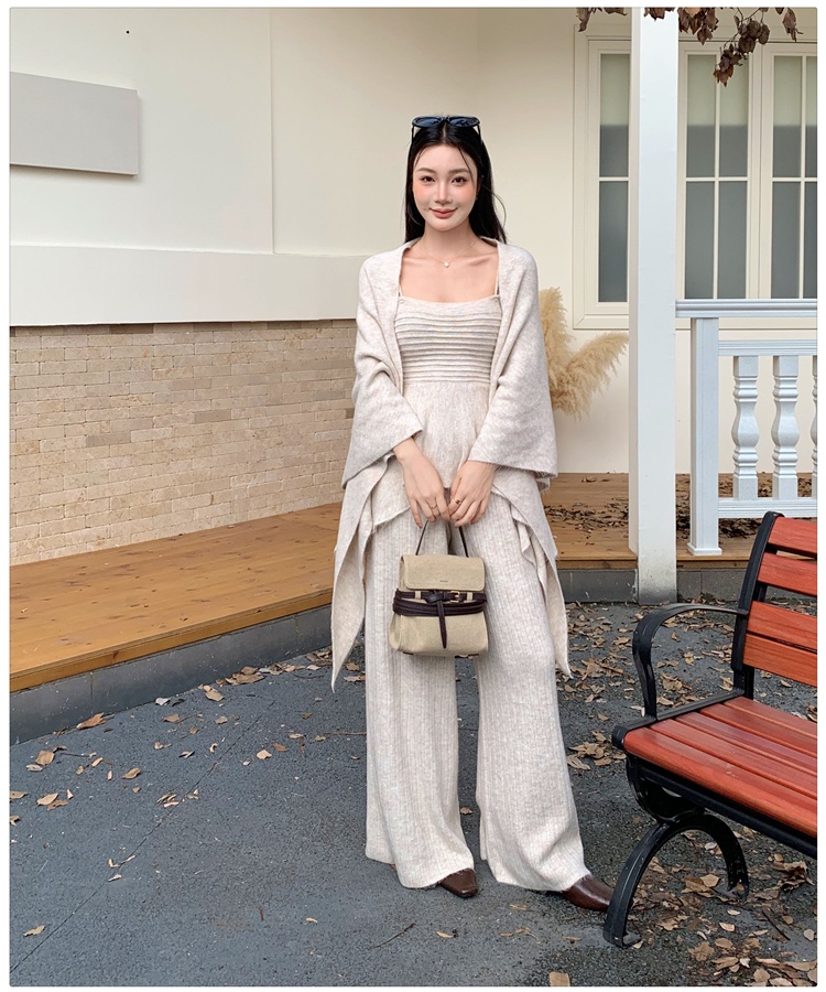 Autumn shawl wide leg pants 3pcs set for women