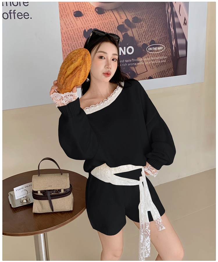 Knitted sweater spicegirl shorts 2pcs set for women