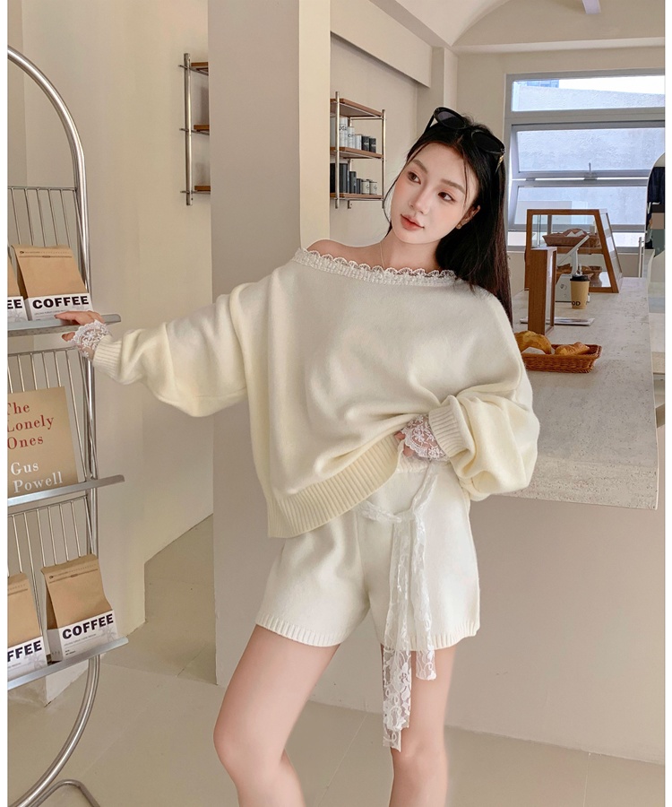 Knitted sweater spicegirl shorts 2pcs set for women