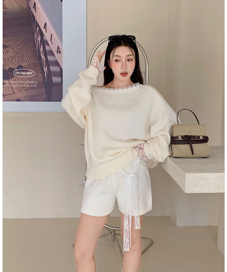 Knitted sweater spicegirl shorts 2pcs set for women