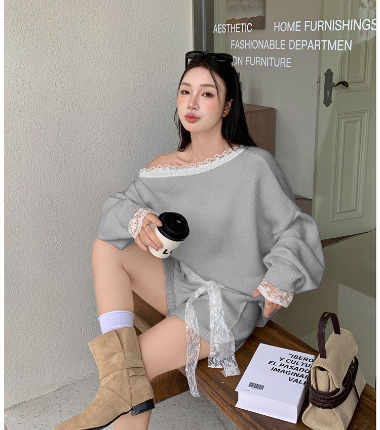 Knitted sweater spicegirl shorts 2pcs set for women
