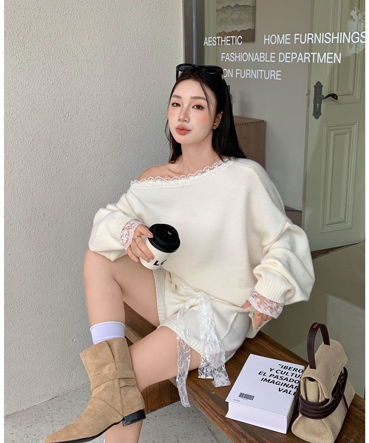 Knitted sweater spicegirl shorts 2pcs set for women