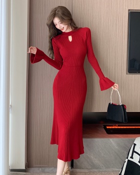 Trumpet sleeves dress hollow long dress for women