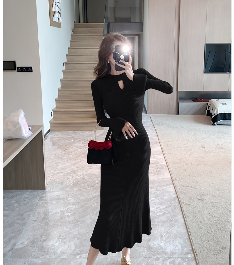 Trumpet sleeves dress hollow long dress for women