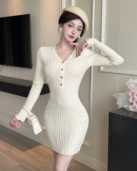 Sexy long sleeve slim package hip enticement dress for women
