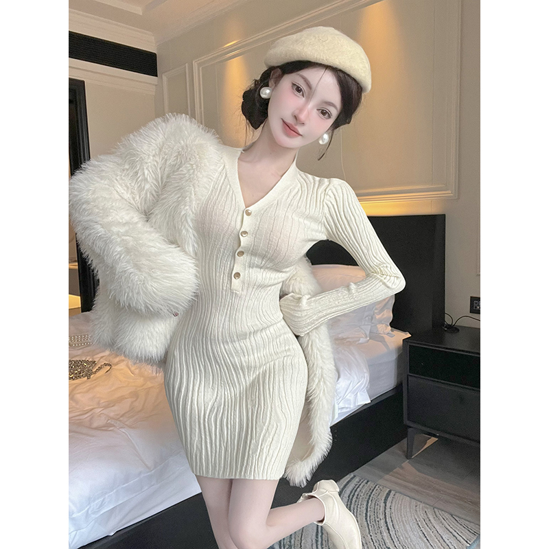 Sexy long sleeve slim package hip enticement dress for women