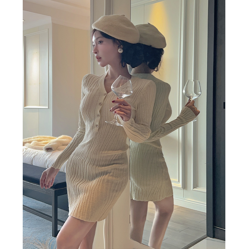 Sexy long sleeve slim package hip enticement dress for women