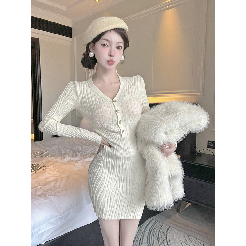 Sexy long sleeve slim package hip enticement dress for women
