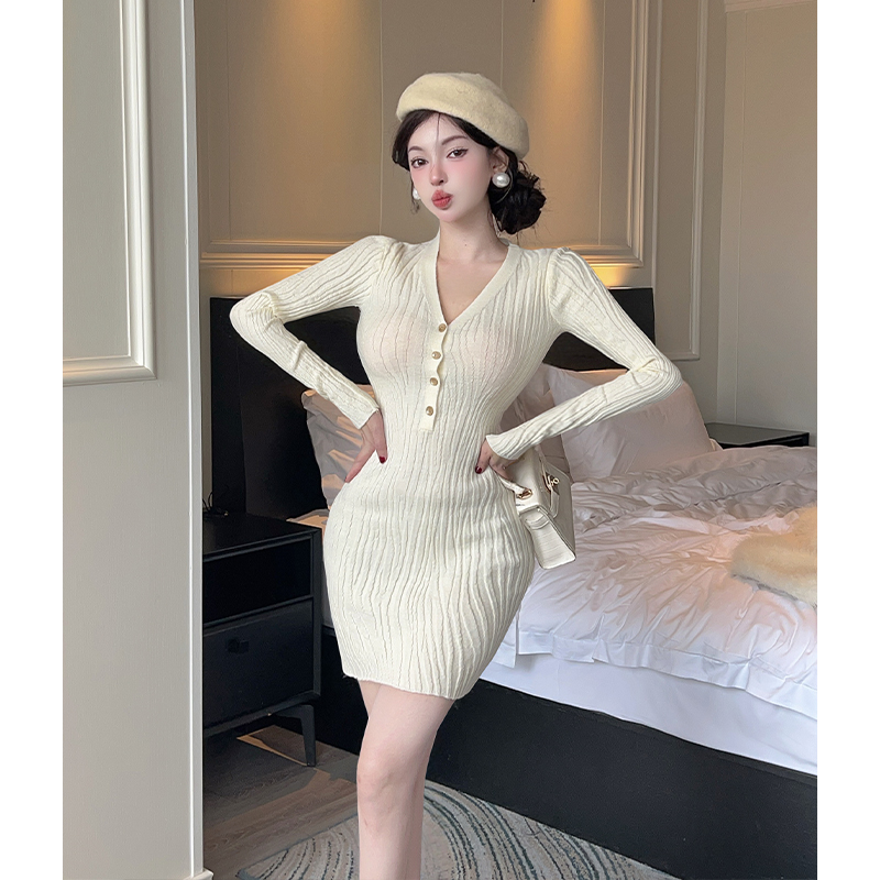 Sexy long sleeve slim package hip enticement dress for women