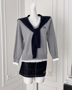 Commuting Korean style jeans knitted denim tops 3pcs set