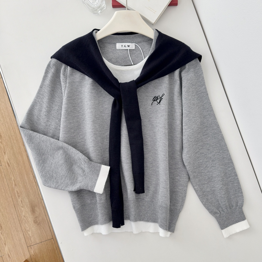 Commuting Korean style jeans knitted denim tops 3pcs set