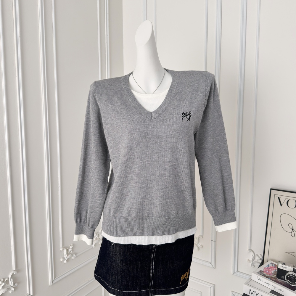 Commuting Korean style jeans knitted denim tops 3pcs set