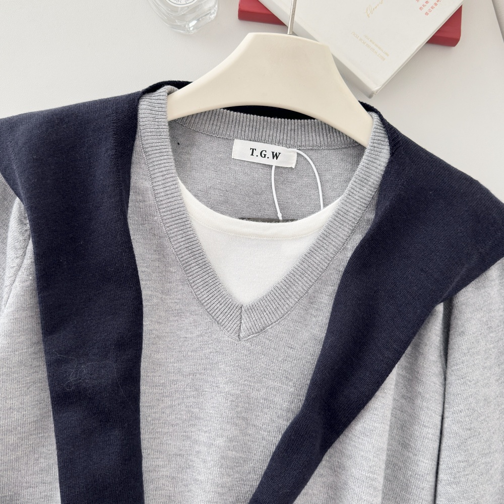 Commuting Korean style jeans knitted denim tops 3pcs set