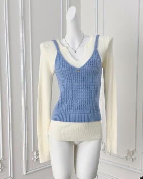 Temperament autumn blue sweater 2pcs set for women