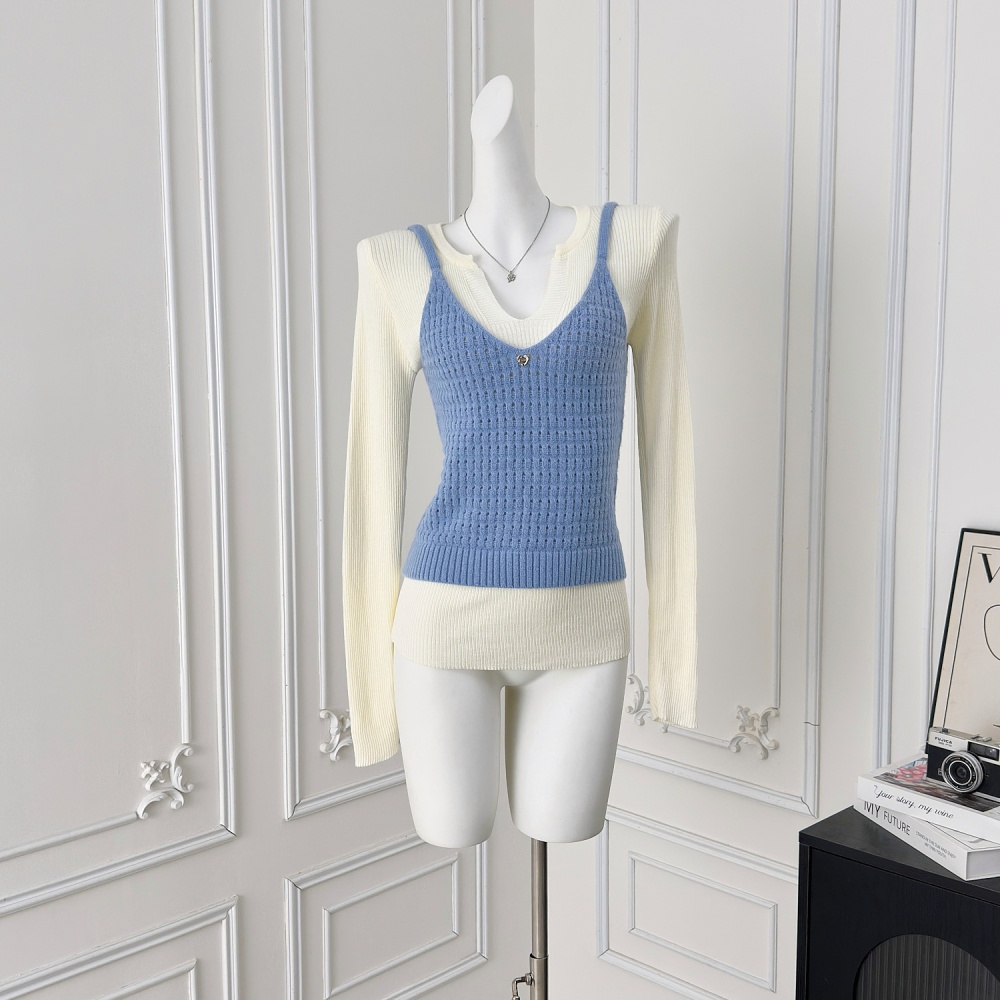 Temperament autumn blue sweater 2pcs set for women