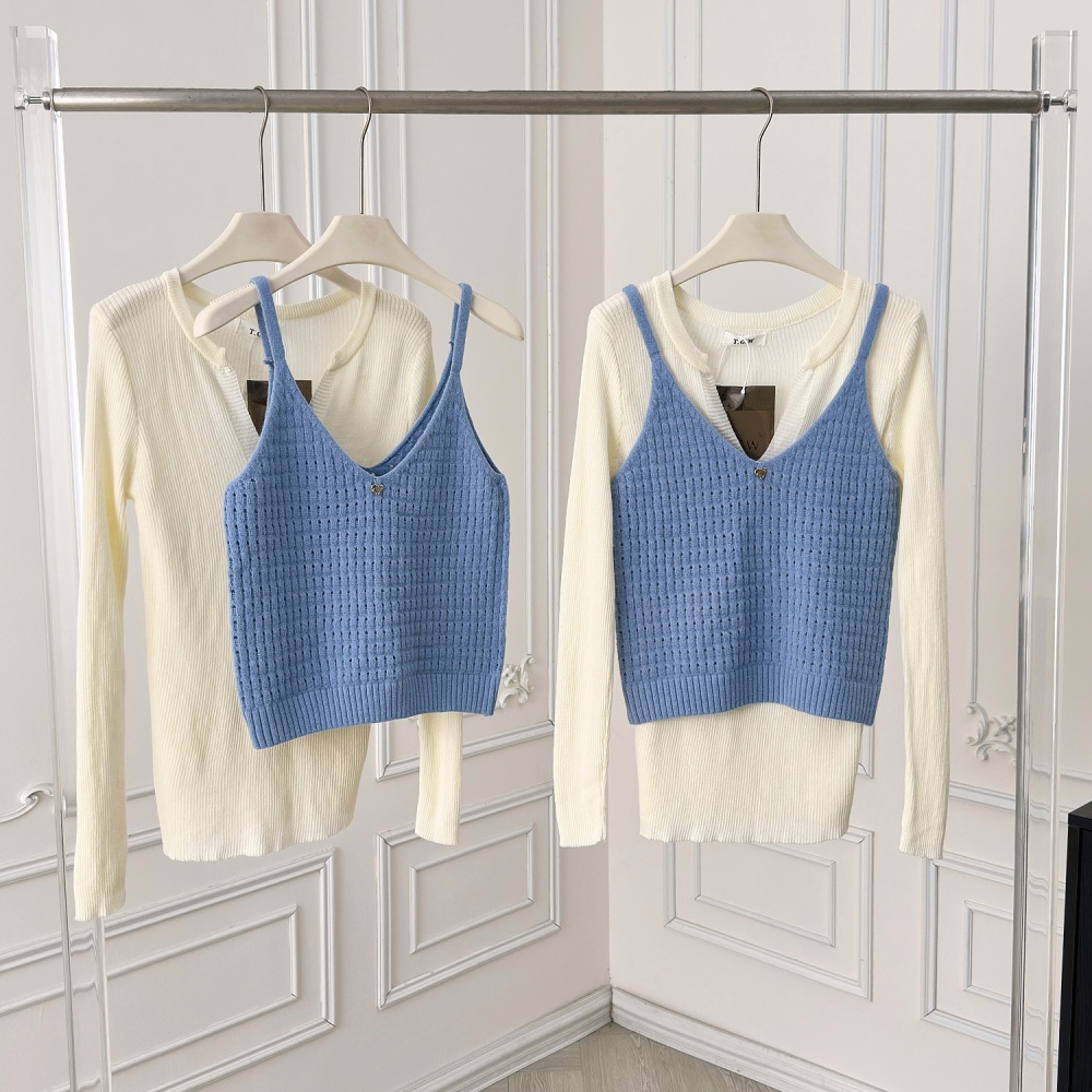 Temperament autumn blue sweater 2pcs set for women