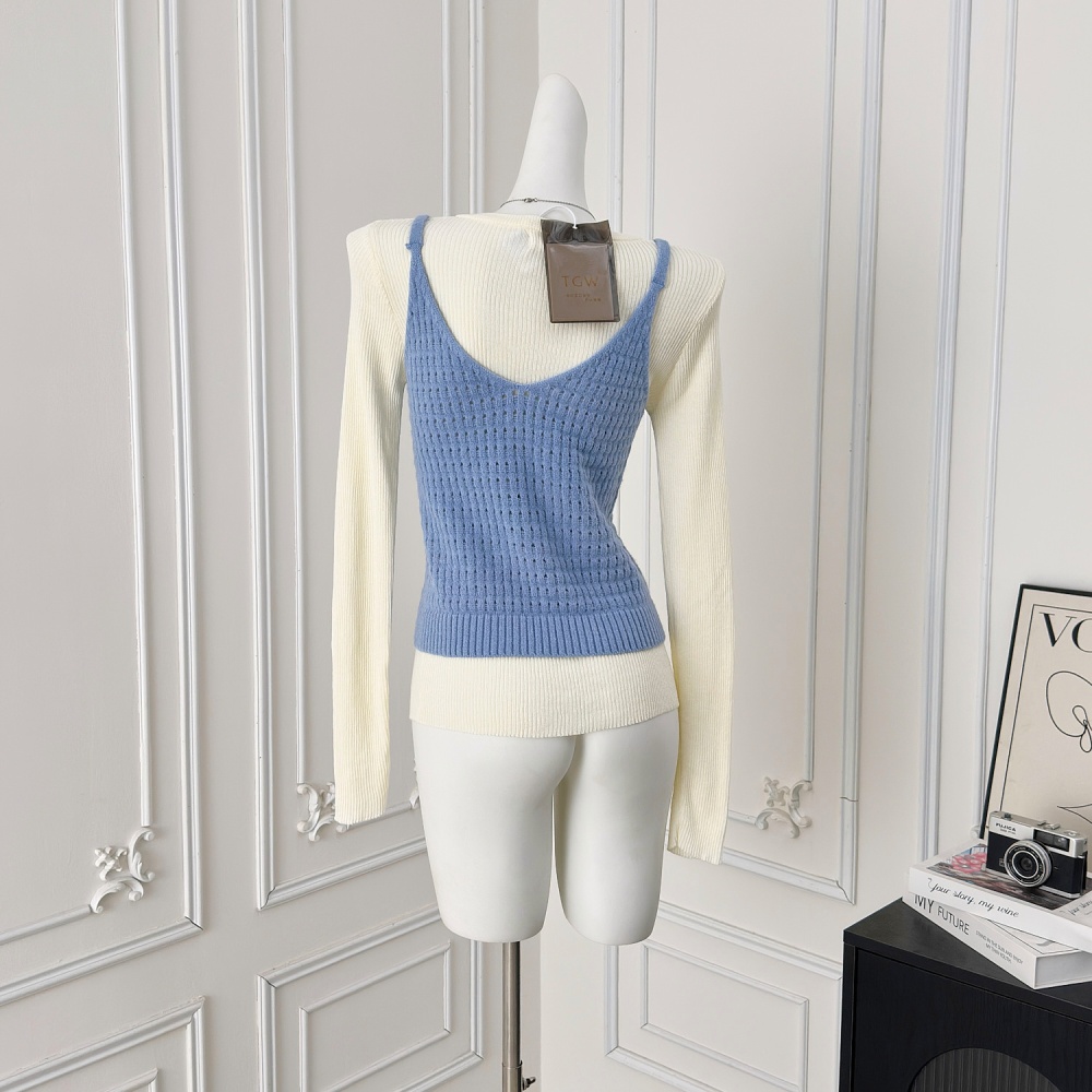Temperament autumn blue sweater 2pcs set for women
