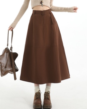 Long A-line cotton high waist commuting slim skirt