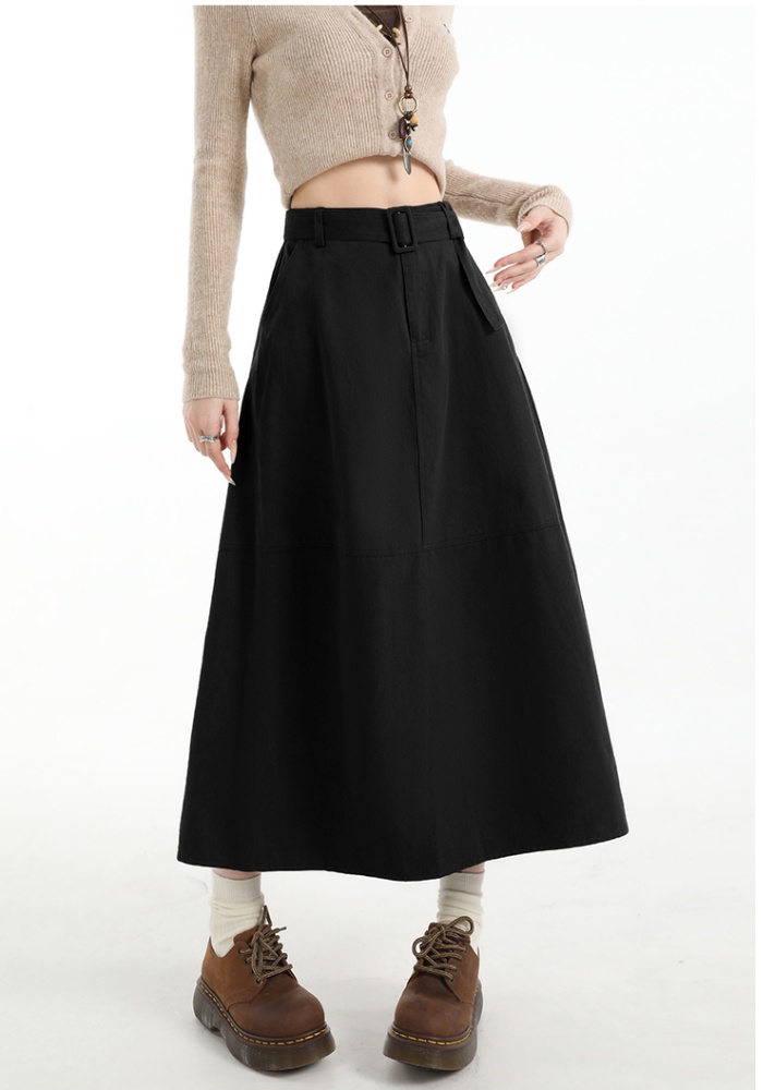 Long A-line cotton high waist commuting slim skirt