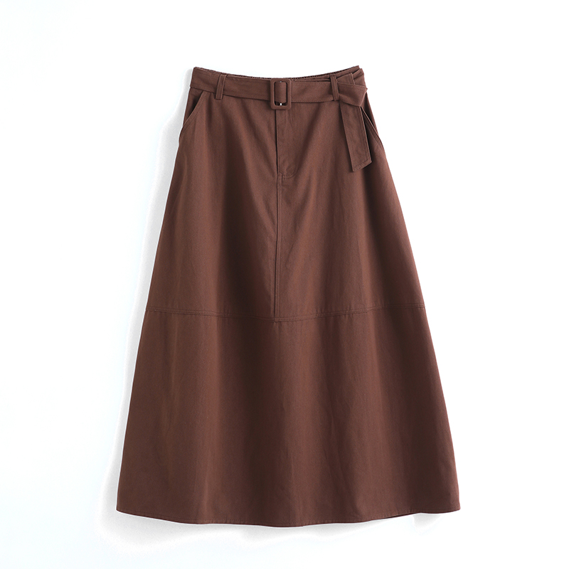 Long A-line cotton high waist commuting slim skirt