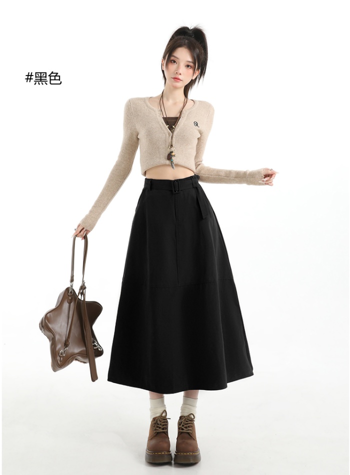 Long A-line cotton high waist commuting slim skirt