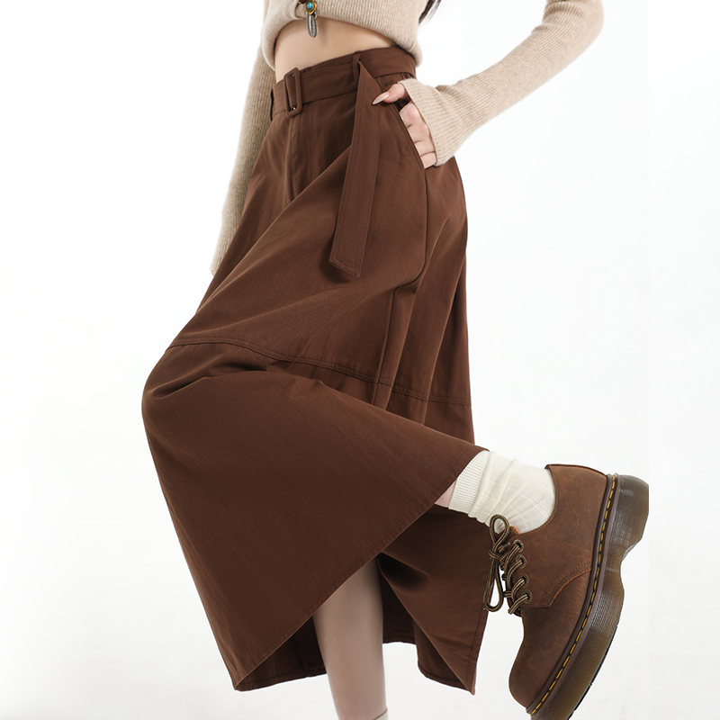 Long A-line cotton high waist commuting slim skirt
