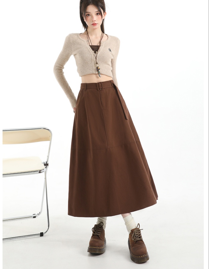 Long A-line cotton high waist commuting slim skirt