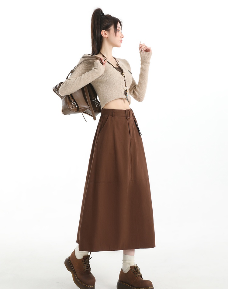 Long A-line cotton high waist commuting slim skirt
