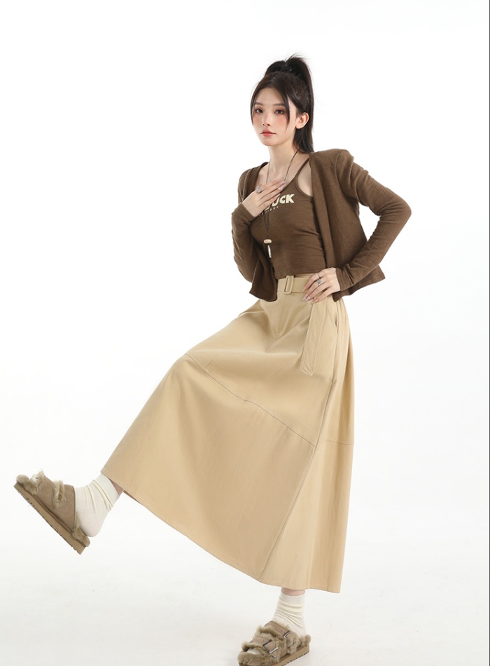 Long A-line cotton high waist commuting slim skirt
