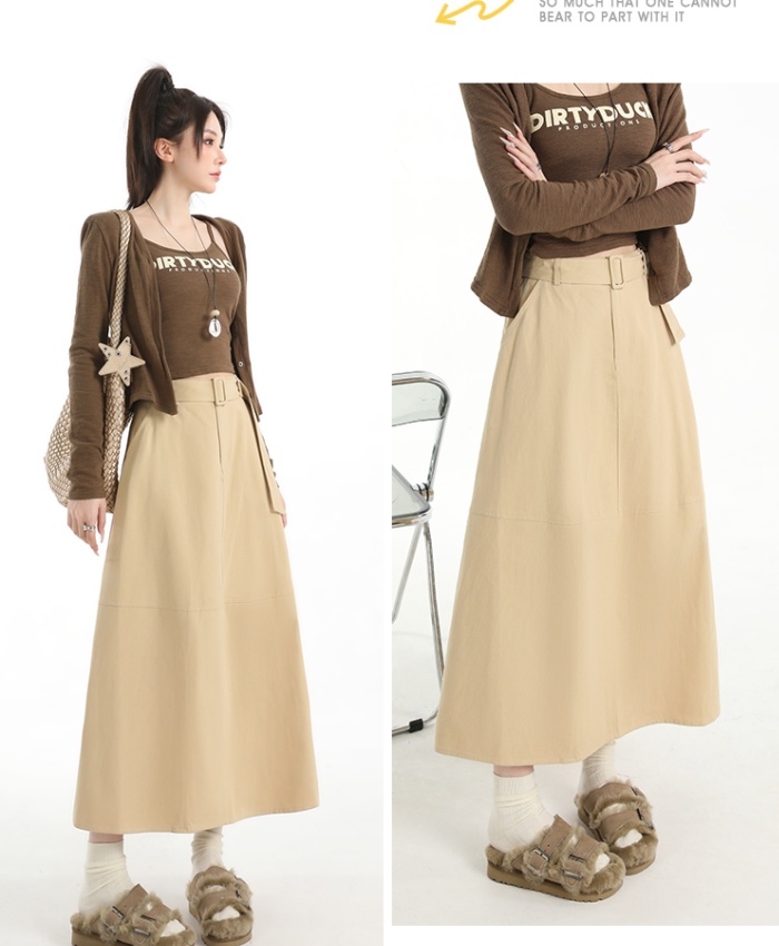 Long A-line cotton high waist commuting slim skirt