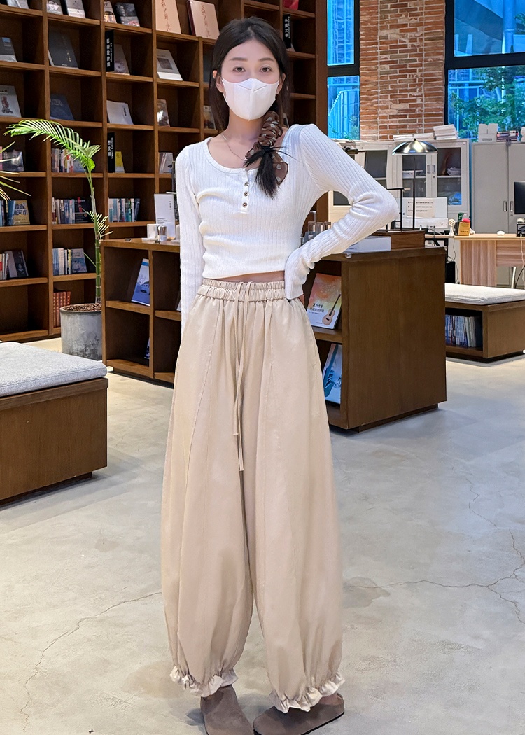 Wood ear drape wide leg bloomers slim balloon loose pants