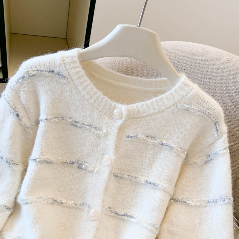 Heart buckle cardigan colors pattern sweater for women