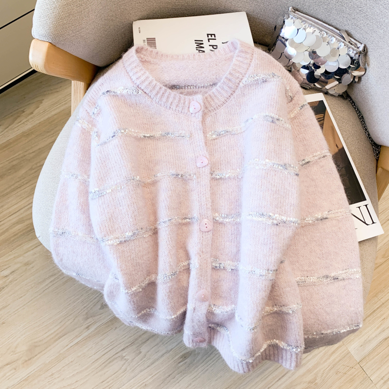 Heart buckle cardigan colors pattern sweater for women