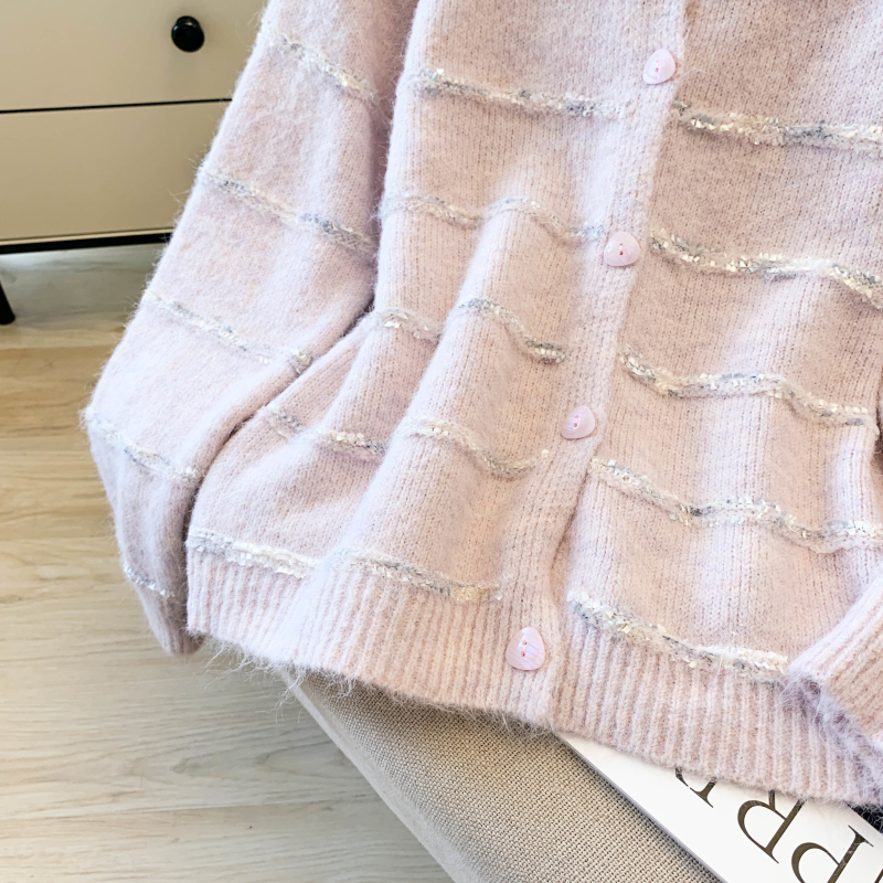 Heart buckle cardigan colors pattern sweater for women