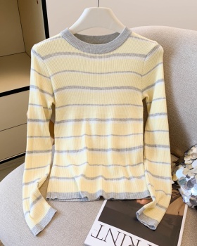 Korean style slim bottoming shirt stripe tops for women