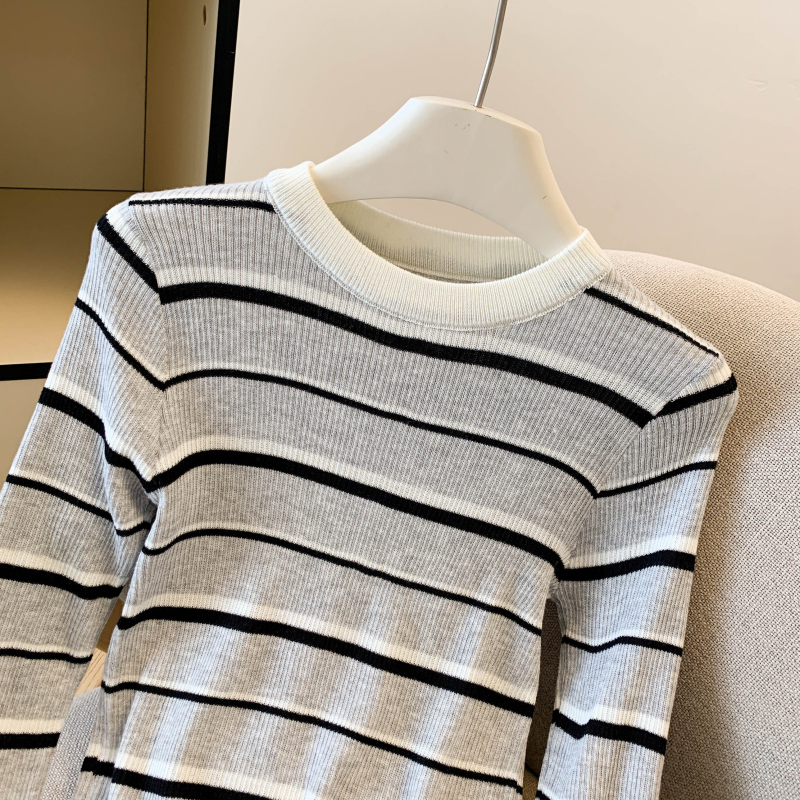 Korean style slim bottoming shirt stripe tops for women