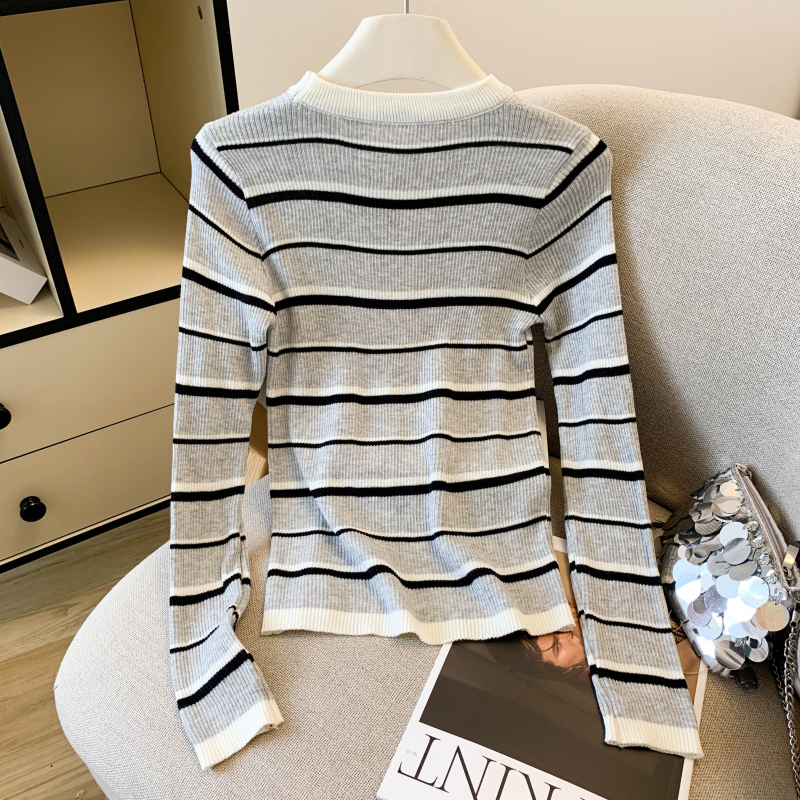 Korean style slim bottoming shirt stripe tops for women