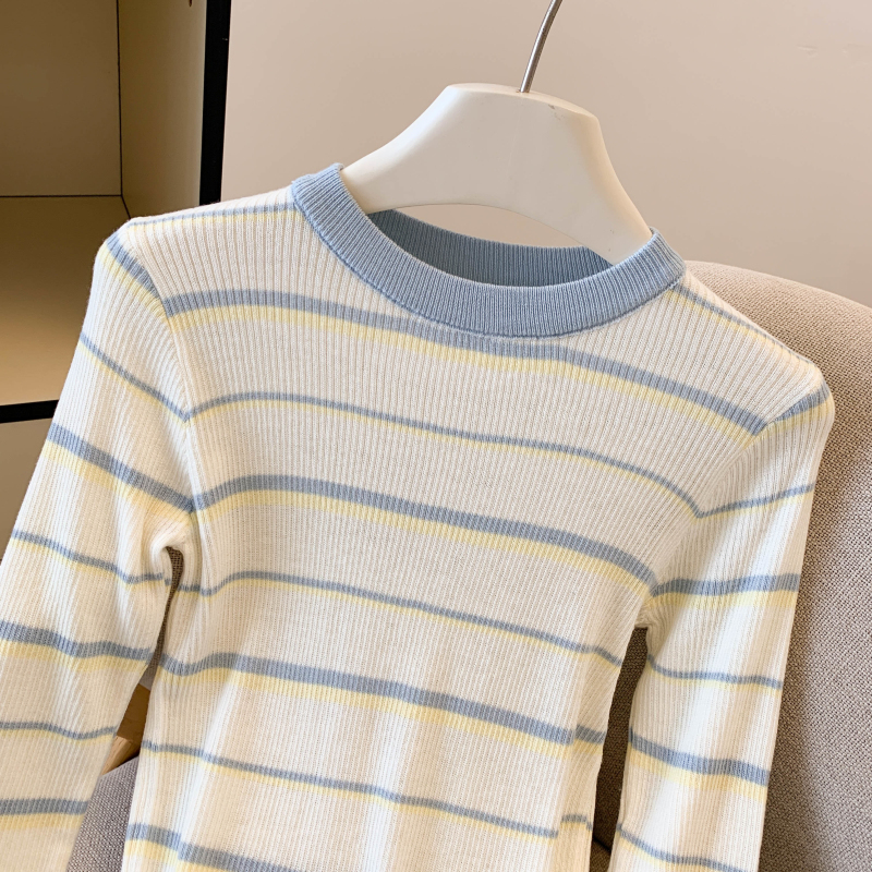 Korean style slim bottoming shirt stripe tops for women