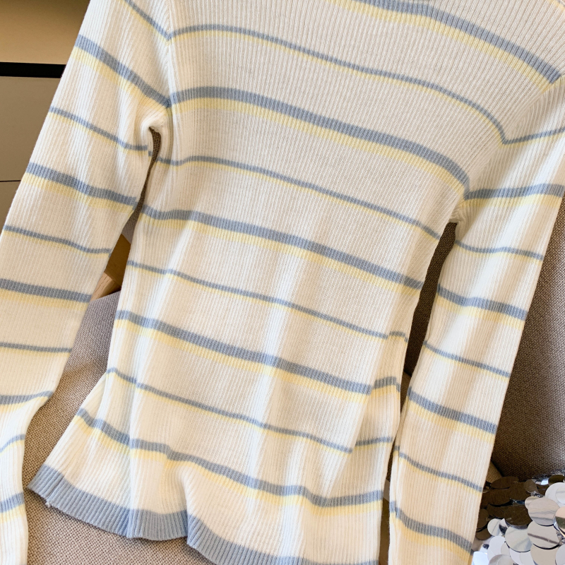Korean style slim bottoming shirt stripe tops for women