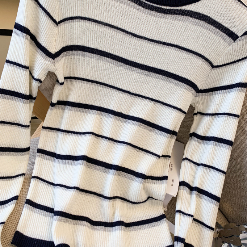 Korean style slim bottoming shirt stripe tops for women